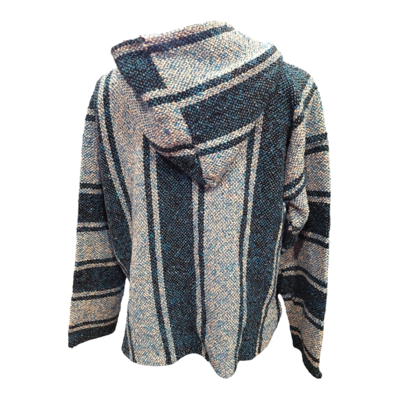 Light Blue/Gray Mexican Baja Woven Hoodie - Picture 3 of 5